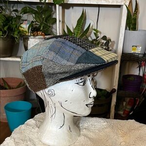 Hannah Patchwork Newsboy Cap Blue Brown